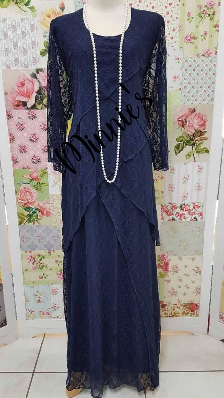 Navy Long Lace Dress GD0265